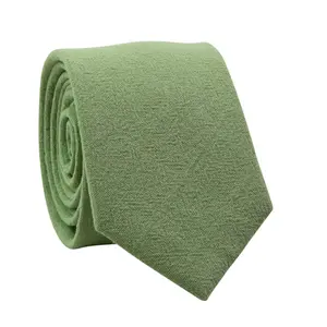DAZI Men's Skinny Tie, Cotton Wool Linen Necktie, Great for Weddings, Groom, Groomsmen, Missions, Dances, Gifts. (Moss)