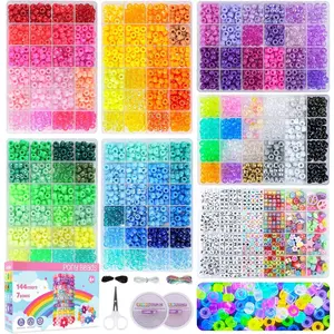 7 Boxes Pony Beads Bracelet Making Kit, 144 Colors 6x9mm Kandi  Beads, Friendship Bracelet Kit with 800 count Letter Bead for DIY , Keychains, Arts and Crafts Gifts