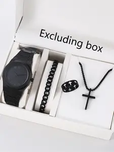 Fashionable Arabic-Numerals Plastic Men's Quartz Watch with Cross Charm Set