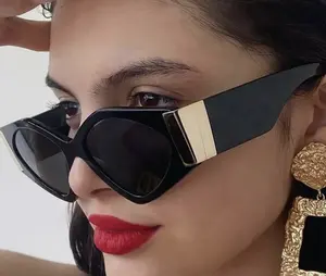 Simplistic Elegance Retro Polarized Sunglasses for Women | Black Frames With Gold on the Front and Sides & Black Lenses | Sunglasses for Driving & Outing - Black