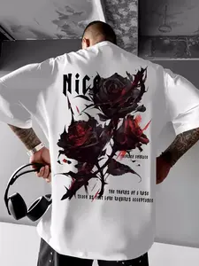 Men's Casual Loose-Fitting Short Sleeve T-Shirt with Casablanca Palace Print, Comfortable Round Neck Tee for Outdoor & Gym, Stylish Summer Essential