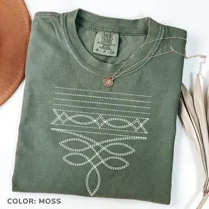 Comfort Colors Boot Stitch Tshirt Western Graphic Tee Rodeo Gift For Cowgirl Boho Apparel Country Western Style Girls Trip Cowgirl T-shirt