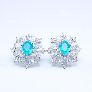 LE0042B 18K Gold-Plated Paraiba-Style Blue Flower Stud Earrings - Elegant & Versatile Design for Everyday & Special Occasions
