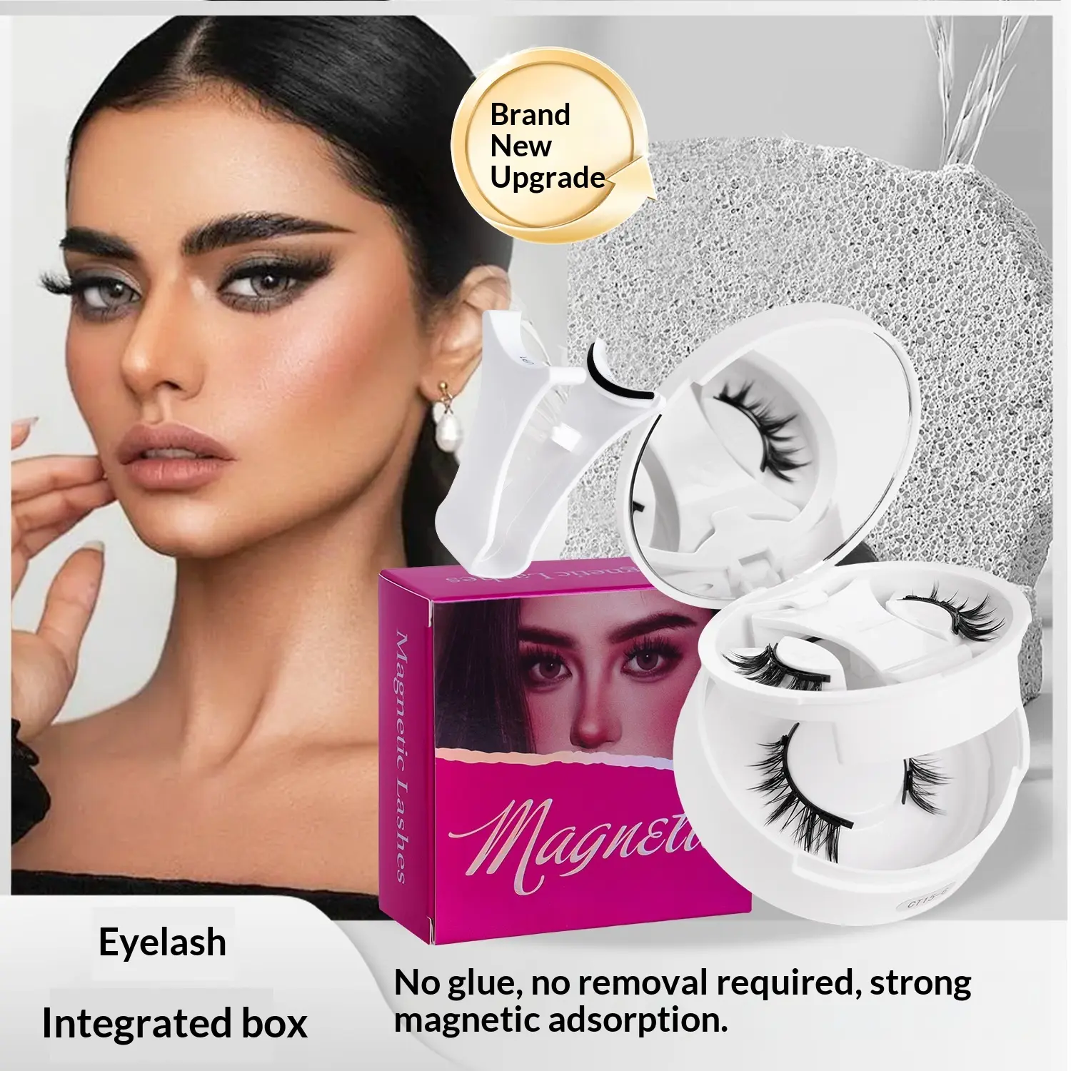 Women's Magnetic False Eyelashes Set - 2PCS Double Layer Flawless Voluminous Cosmetic, No Glue, Reusable, Easy-Apply, Long-Lasting, Smudge-Proof, with Integrated Box for Daily Makeup, Party