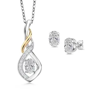 925 Silver and 10K Yellow Gold Lab Grown Diamond and White Lab Grown Diamond Pendant Earrings Jewelry Set For Women | 1.28 Cttw | Gemstone April Birthstone | Oval 6X4MM | with 18 Inch Chain