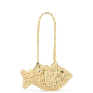 Damson Madder Raffia Fish Bag With Bag Charm in Natural