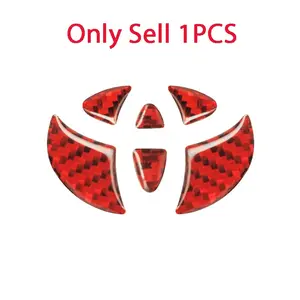 1PCS Red/Black Car Interior Car Steering Wheel Logo Carbon Fiber Sticker Decal Protective Decoration For Toyota Corolla C-hr Rav4 86 Avensis T25 Auris Land Cruiser Yaris Hilux Prius Camry