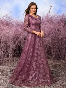 Elegant Starry Mesh Evening Dress, Small V Neck Ruffled Design, Sparkling Embroidered for High-Class Parties