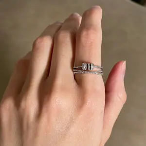 Brilliance White Topaz Fidget Ring, 4 freely spinning pieces, gold plated and silver plated options