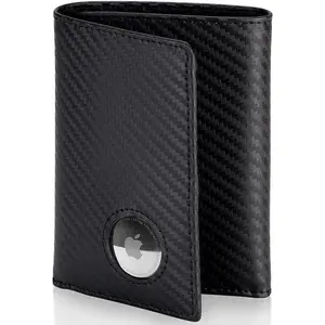 Men's Leather Trifold Wallet with Airtag Holder and RFID Blocking (Carbon Fiber)