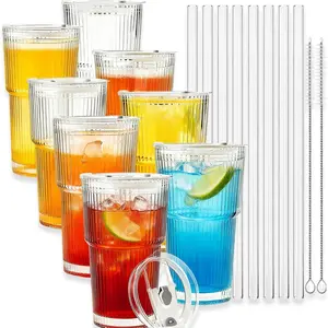 Clear High Appearance Glass Cup Thickened Anti Drop Heat Cold Resistant Reusable Transparent Drinkware Multipurpose Home Cafe Bar Party Outdoor Daily Cup For Water Coffee Milk Tea Juice Soda Beverages