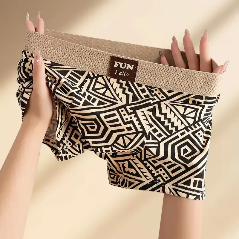 Men's Premium Cotton Boxer Briefs Geometric Pattern Design Breathable Mesh Panel Seamless Waistband Moisture-Wicking Underwear 3 Pack