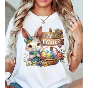 Happy Easter Bunny & Colorful Eggs Graphic Casual Tee