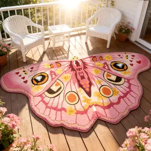 Modern French Romantic Gradient Floral Butterfly Print Carpet, Foldable Plush Rug for Living Room Bedroom, Easy Care Large Area Mat, Soft Area Rug, Floral Rugs