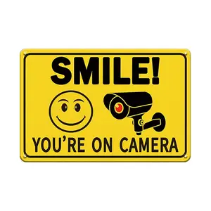 Smile You'Re On Camera Sign, Vintage Iron Metal Plate, Wall Decor For Porch, Home, Office, Cafe, Bar, Club, Restaurant, Laundry, Garage