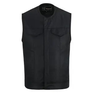 Men’s Premium Collarless Textile Motorcycle Vest Heavy Duty SOA Club Style Vest w/ Front Zipper and Snap Closure