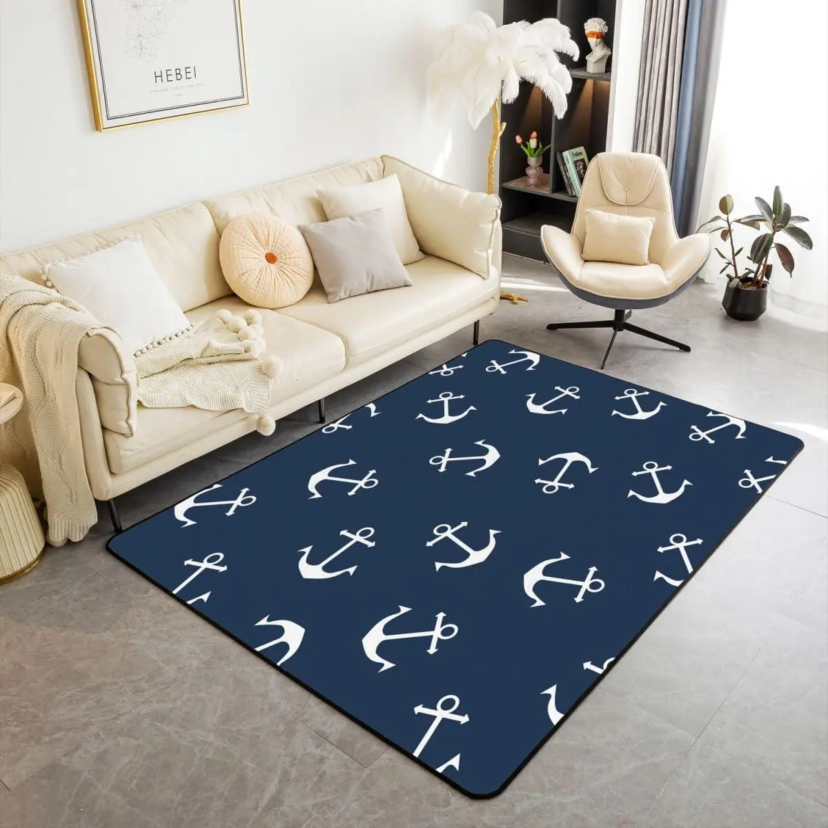 Anchor Area Rug Anchor Decor Accent Rug Home Decor Nautical Ocean Themed Blue Decorative Rugs Indoor Floor Mat