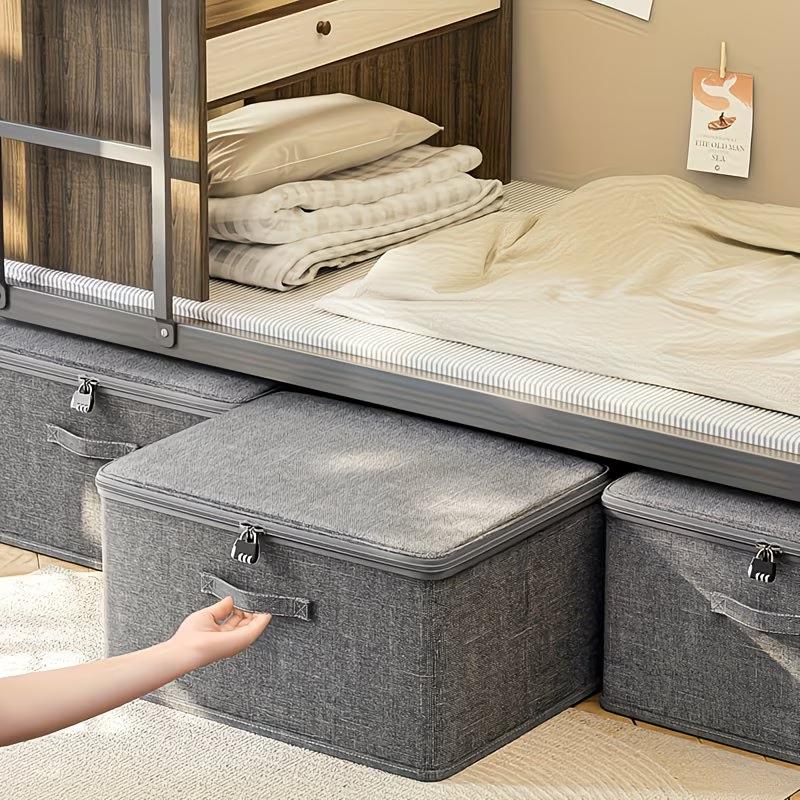 Large Capacity Cotton Linen High Capacity Storage Box with Zipper, Multi-Functional Organizer for Clothes Bedding Bedroom Closet Office Car Trunk Clothing Storage Organize 2/4pcs Foldable