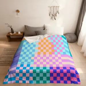 Colorful Plaids Geometric Kids Fitted Sheet Twin Size,Abstract Checkered Patchwork Art Boys Girls Bedding Set,Checkered Latticed Modern Chic Bed Sheet,1 Pillowcase(No Flat)