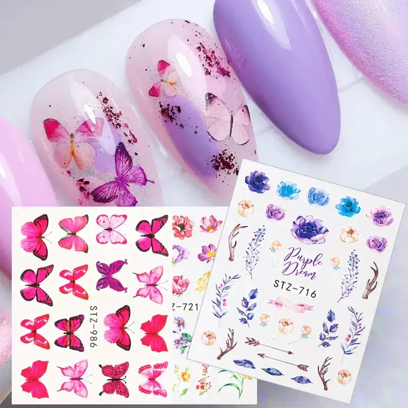 4 Sheets DIY Nail Art Water Transfer Stickers Leaf & Flower Design Nail Decals Sliders for Nail Decoration