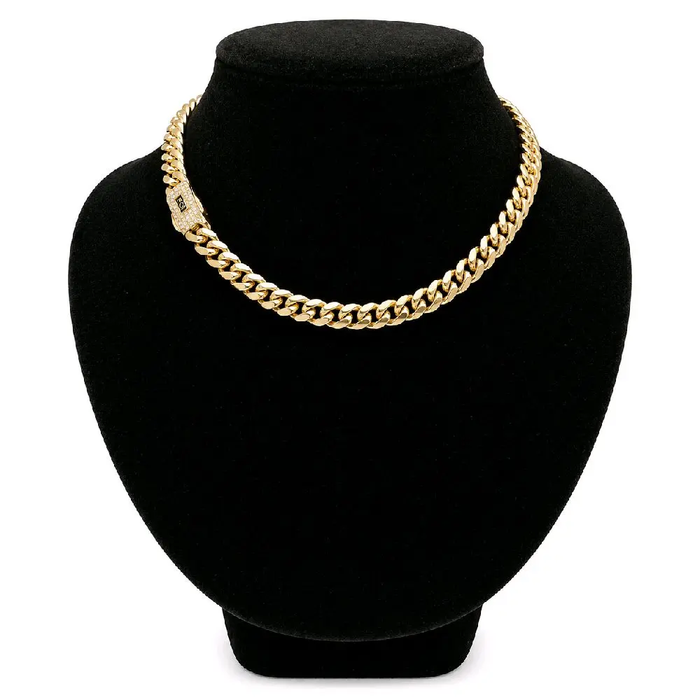MONACI 14K Yellow Gold Hollow Cuban Chain Necklace 16" Inches 8.0MM Handcrafted in NYC with Cubic Zirconia Lock