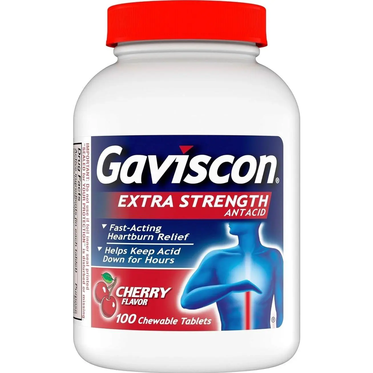 Gaviscon Extra Strength Cherry Chewable Tablet For Fast-Acting Heartburn Relief, 100 Count