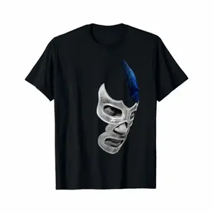 Mexican Wrestler Demon Blue Libre T-Shirt For Men Women And Teens With Geometric Cotton Fabric Perfect For Sports And Outdoor Activities 6HR