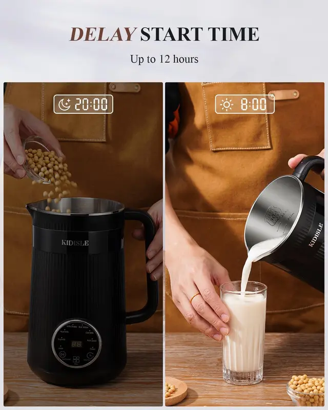 KIDISLE 8-in-1 Multifunctional Nut Milk & Coffee Maker 32oz Auto Clean Delay Start Keep Warm Stainless Steel Black/White Kitchen Appliance Christmas Gift 6