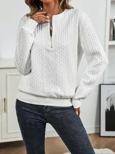 Women's Plain Half Zip Up Pullover Sweatshirt, Casual Long Sleeve Top for Fall & Winter, Women's Clothing for Daily Wear