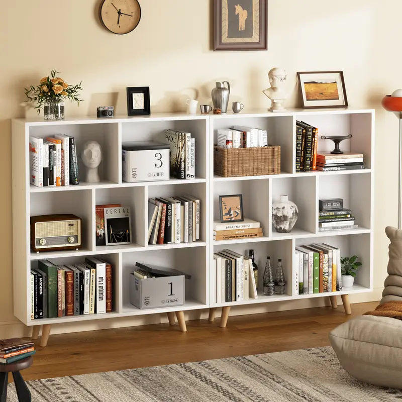 Walsunny 3-Tier Wooden Bookcase with 7 Cubes