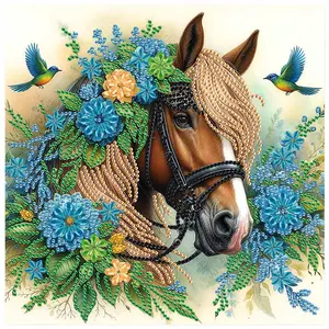 Hummingbird & Horse Pattern DIY Diamond Arts Colorful Painting Kit without Frame, 5D Special Shape Diamond Handmade Mosaic Art Kit for Adults