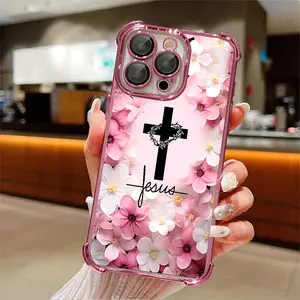 Phone Case - One Piece of a Pink Floral Cross Christian Phone Case That Fits Apple Iphone 17 16 15 14 13 12 11 PRO MAX PLUS,AIR and iPhone X XS MAX . This Vintage And Elegant Case Can Be Gifted to Friends Or Family