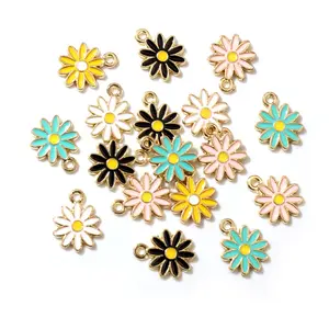 20Pcs 5Colors 10x13mm Alloy Metal Drop Oil Colorblock Daisy Charm Flower Plant Pendant For DIY Bracelet Necklace Jewelry Making