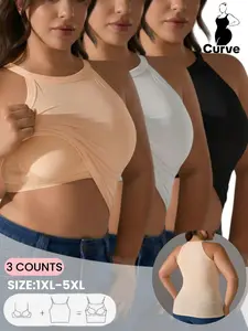 2026 Plus Size Women’s High Stretch Knit Tank Tops,With Built In Bra Padded Comfortable Thin Strap Casual Sleeveless Tops,Daily Wear,All Seasons, Underwear