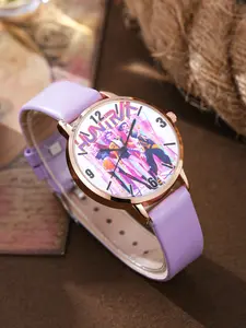 Women's Cartoon Print Watch, Unique Pattern Dial with Leather Strap, Exquisite Watch, Fashionable Analog Quartz Wristwatch, Casual Style, All Seasons