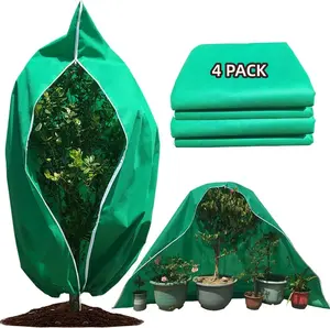 Plant Covers Freeze Protection 4 Packs 47.2" x31.5" 2.2oz Tree Covers Frost Plant Covers Freeze Cloth for Outdoor Plants with Zipper Drawstring