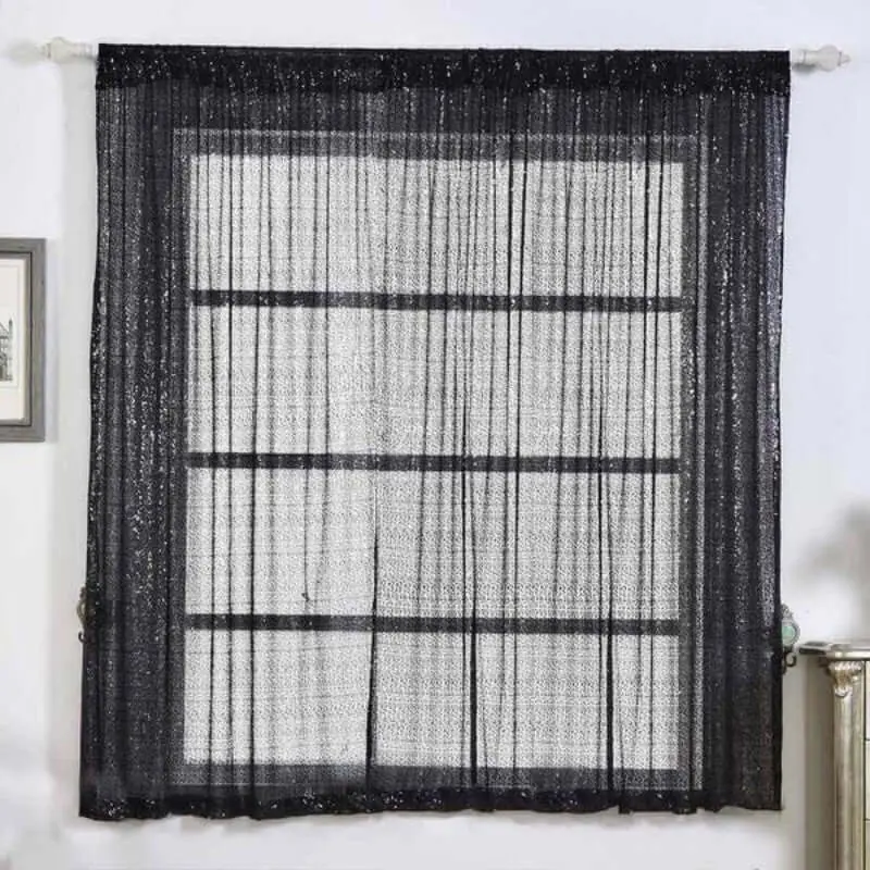 Black Sequin Fabric Curtain Panels, 2-Pack Rod Pocket Window Treatment, 52"x64" Window Hanging Curtains for Home Interior, Dry Clean Only, Two Panels