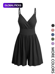 women's plain backless cami romper, casual wrap spaghetti strap wide leg romper for summer, back to school summer clothes women, birthday clothes, ladies clothes for daily wear