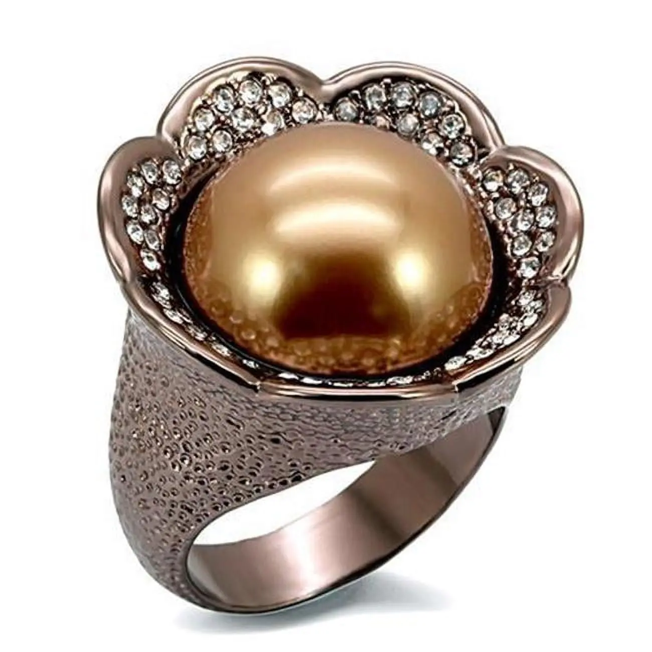 Women Chocolate Gold Brass Ring with Synthetic in Brown - Size 8