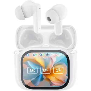 Wireless Touchscreen Earbuds with Smart Touch Screen Case - TWS True Wireless Bluetooth 5.4 Headphones - ANC Active Noise Cancelling - Blue Tooth Earphones for iPhone Android
