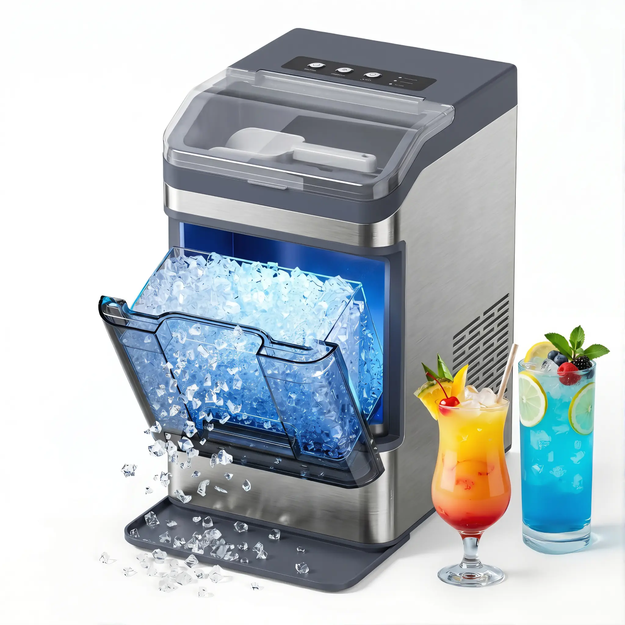 Sonic Nugget Ice Makers Countertop, Pebble Ice Maker Machine with 42lbs/24H Soft Chewable Ice Machine, Self-Cleaning System Hygienic and Worry-free, 1.3L Large Water Tank, Stainless Steel Portable Ice Maker for for Home/Kitchen/Office