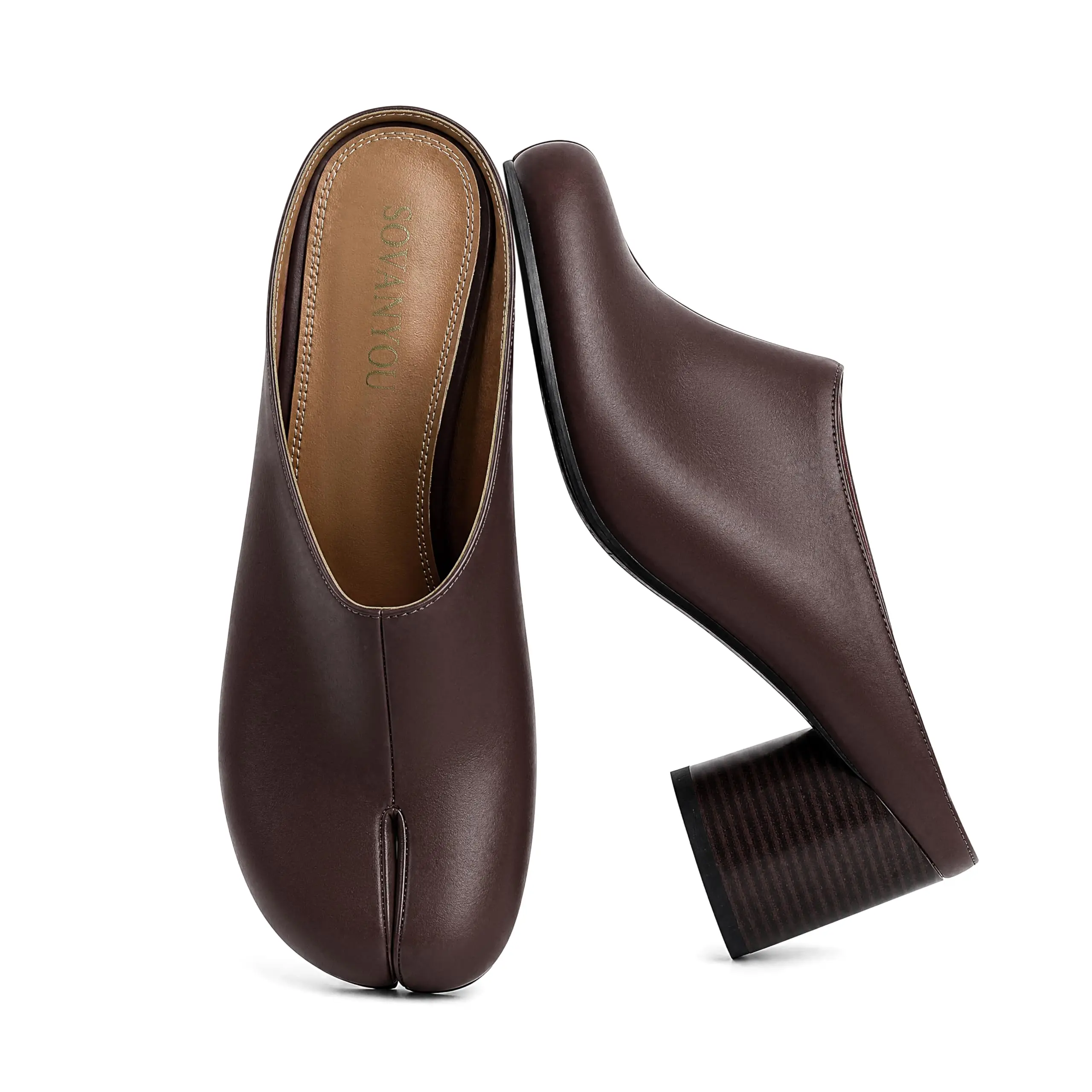SOVANYOU Women's Tabi Clogs Footwear - Split-Toe, Slip-On, Chunky Block Heel Mules