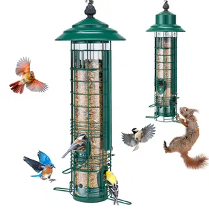 Kingsyard Squirrel Proof Bird Feeder for Backyard Nature Watching Weight Activated Perch Metal Feeder 3lb Large Capacity for Wild Birds Durable All Metal Construction Easy to Clean Removable Base