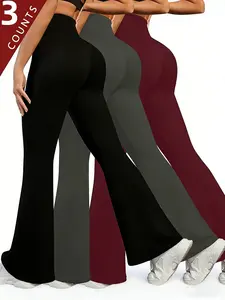 Women's high-waisted wide-leg pants set - fashionable casual pants, versatile slimming flared pants, elastic fabric, fitness and yoga flared pants, women's sports flared pants, sportswear