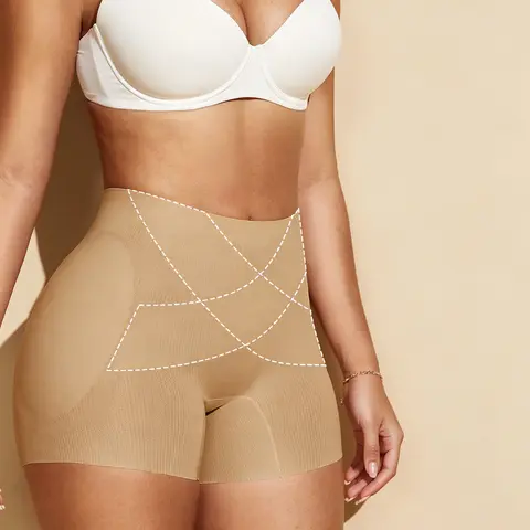 JUQDNX Women's Stretchy Soft Comfortable Seamless Booty Lifting Sculpting Leg Shaping Shorts - Removable Pads Buttocks, Activewear Fabric, Everyday & Athletic Use