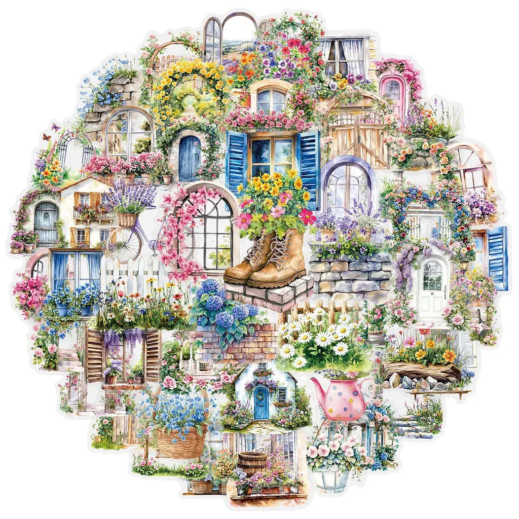 50PCS Transparent Garden Flower Wall Stickers Pack - DIY Decor for Phone Case, Scrapbook, Luggage & Cup