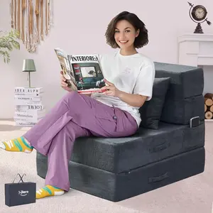 Folding Sofa Bed 4 in 1 Convertible Sleeper Chair with Pillow Single Memory Foam Fold Out Chair Bed Modern Floor Futon Sofa Couch Mattress for Living Room Guest Apartment Dark Grey