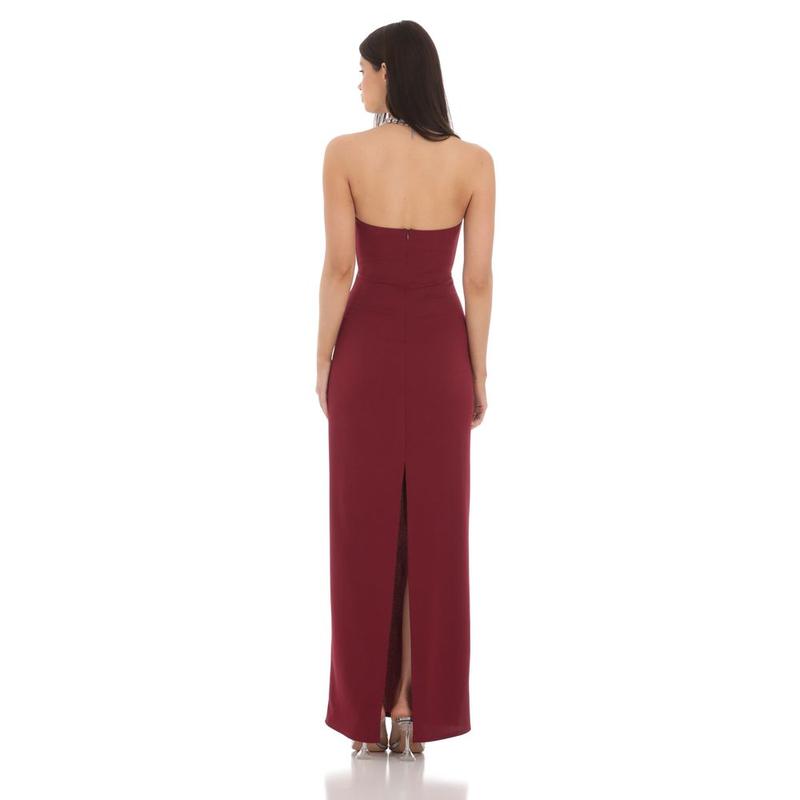 Bow Cutout Strapless Maxi Dress in Maroon