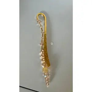 Golden Sparkle Beaded Metal Bookmark with Mini Book Charm Handmade Reading Accessory Silver-Tone Accents & Glass Beads Perfect Gift for Book Lovers