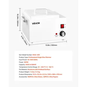 VEVOR Single Wax Warmer, 3000ML 300W Professional Wax Warmer for Hair Removal, 32 to 248 Adjustable Electric Waxing Heater Pot with 100PCS Sticks 50PCS Papers for Home Use, Beauty Salon, Spa